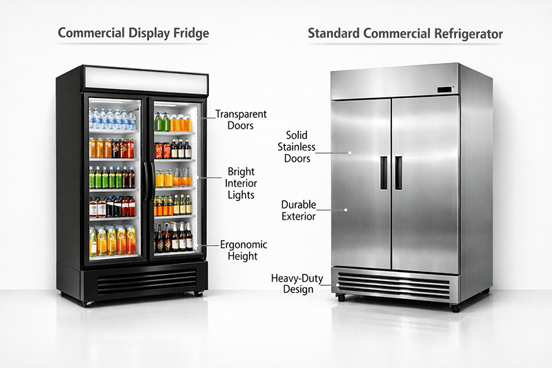 Commercial display fridge vs stainless refrigerator for B2B equipment buyers