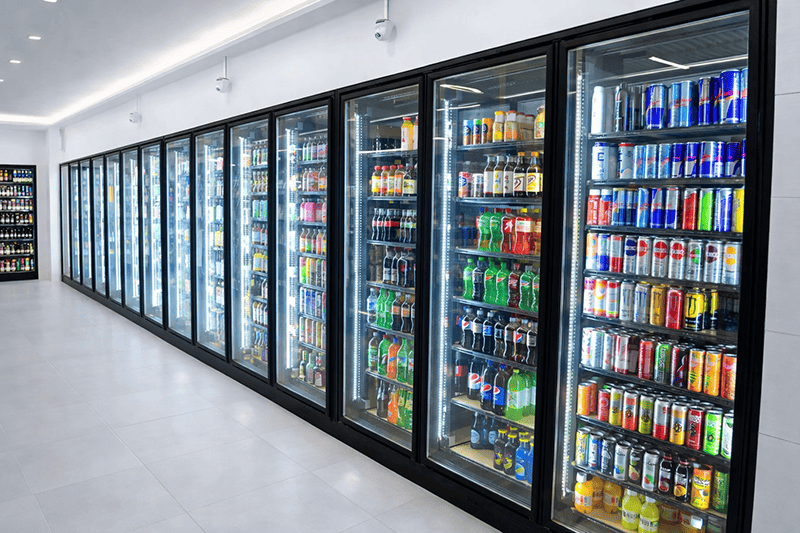 Commercial glass door beverage display refrigerators for supermarkets and retail stores