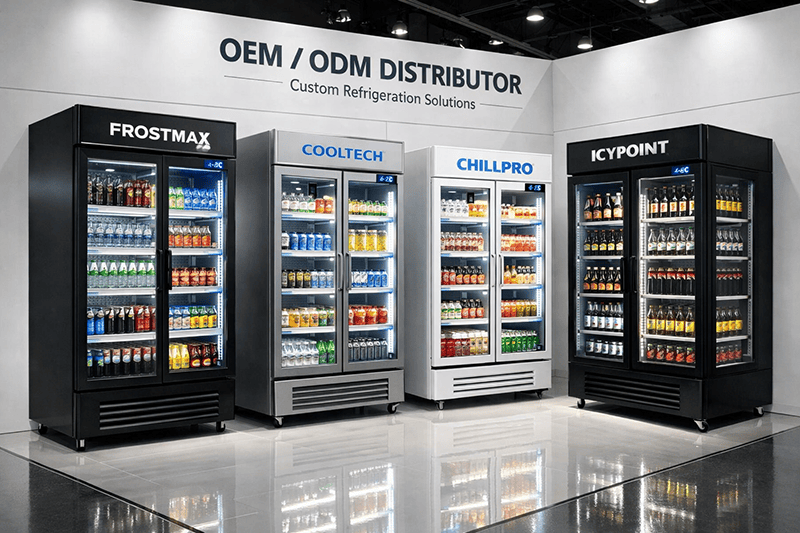 OEM commercial display fridges at trade show for B2B refrigeration distributors