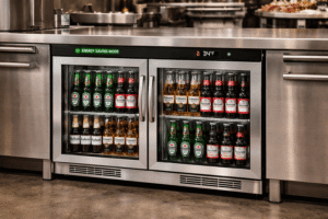 Energy-efficient undercounter beer fridge for commercial kitchens.